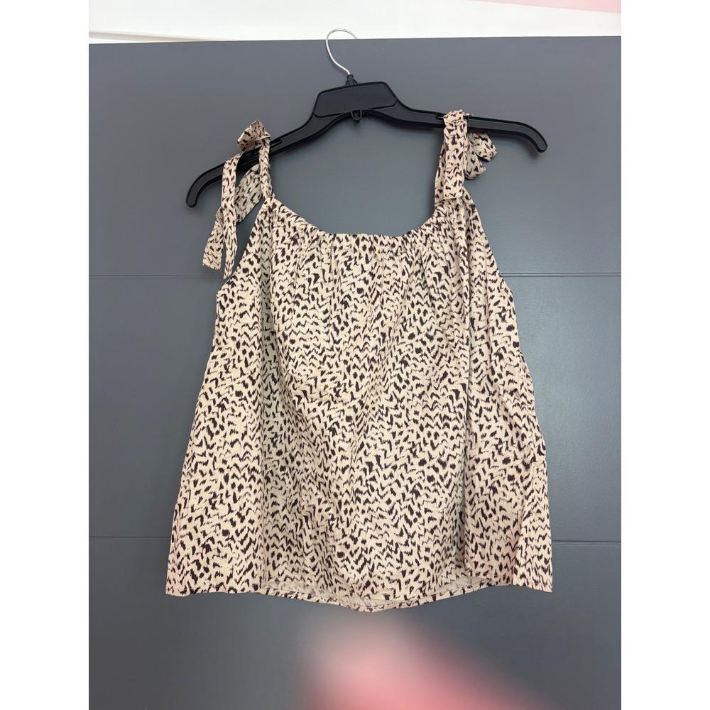 Gap Womens Tie Shoulder Tank Top Animal Print Beige Black Cotton 815689-00-1 S
